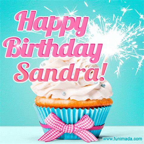 Happy Birthday Sandra! Elegang Sparkling Cupcake GIF Image. | Funimada.com