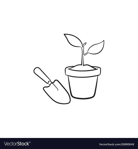 Garden trowel and pot hand drawn sketch icon Vector Image