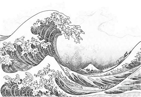 The Great Wave off Kanagawa Pencil Drawing Drawing by Jefferson Of ...