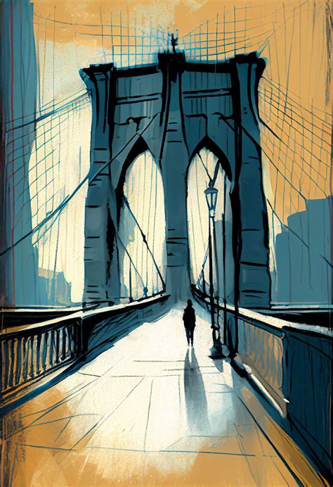 Wall Art Print | Abstract sketch Brooklyn bridge painting, wall art ...