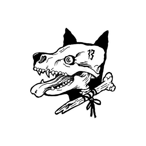 Dog Head Zombie. Dogs Skeleton Profile. Detailed Drawing of Hounds Face ...