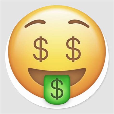 Money Mouth Hilarious Emoji Classic Round Sticker | Zazzle.com in 2021 ...