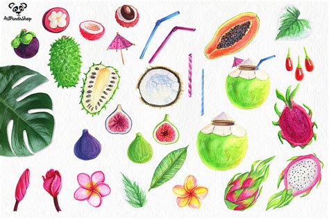 Watercolor Tropical Fruit Clipart Painting Art Print Kitchen Art Print ...