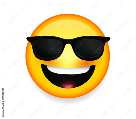 High quality emoticon with sunglasses. Emoji vector. Cool smiling Face ...