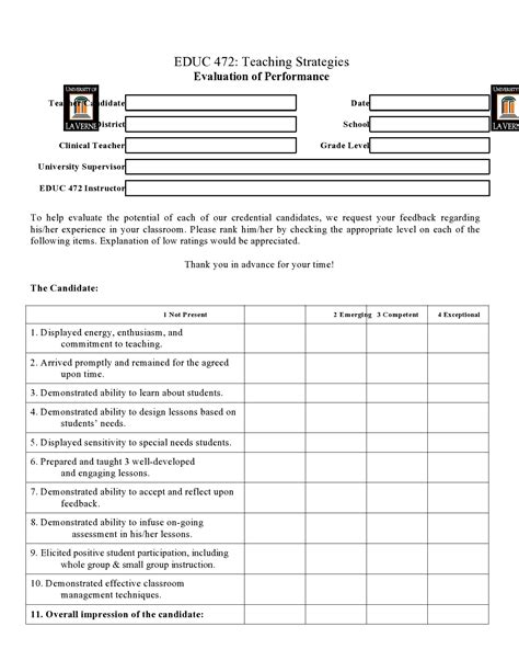 50 Printable Teacher Evaluation Forms [Free] ᐅ TemplateLab