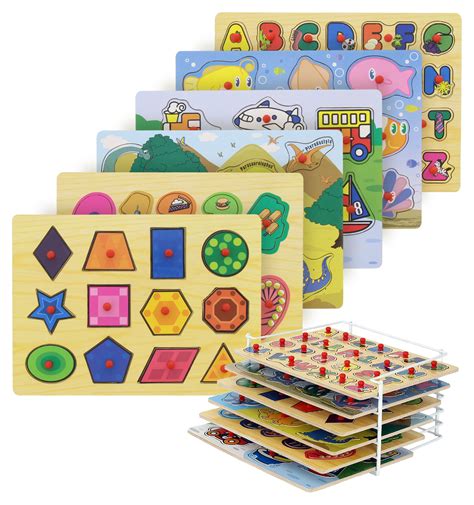 Etna Big Toddler Toy - Wood Peg Puzzle Set with 6 Large Puzzles and ...