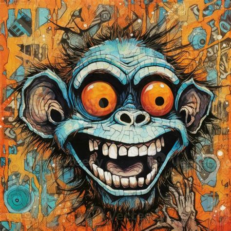 crazy monkey ape furious mad portrait expressive illustration artwork ...