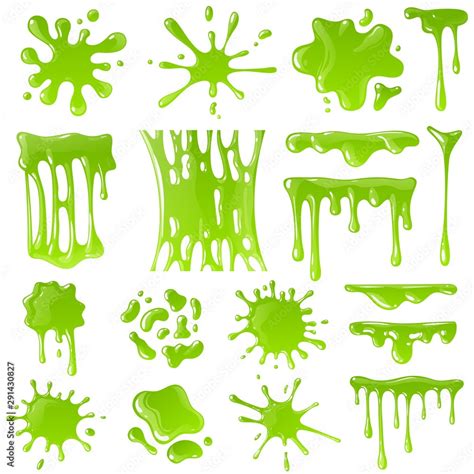 Green slime. Goo blob splashes, toxic dripping mucus. Slimy splodge and ...