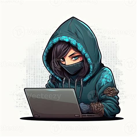 Cute girl hacker with laptop. Avatar in cartoon style. 22038817 Stock ...