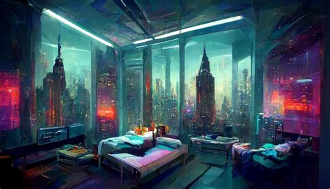 Premium Photo | Futuristic room in cyberpunk dystopian new york ...