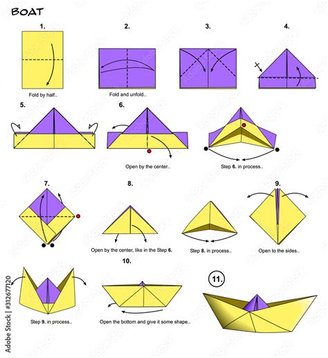 Origami boat ship diagram steps instructions paperfolding paper art ...