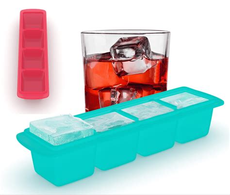 Slim, Silicone Ice Cube Tray with Lid for Large Ice Cubes (2 Tray Pack ...