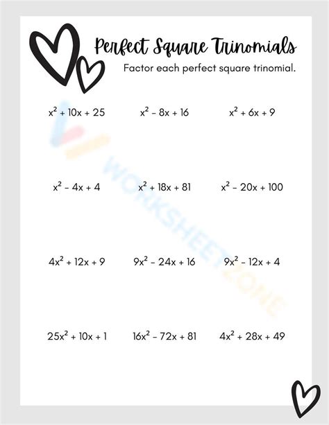 Perfect Square Trinomials Math Worksheet Worksheet - Worksheets Library