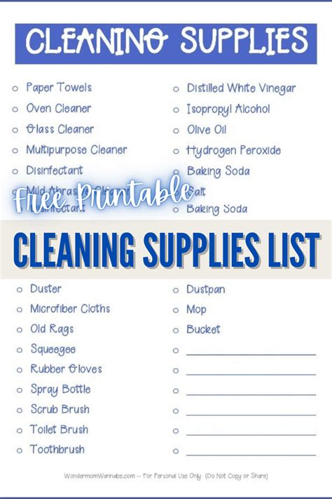 Free Printable Cleaning Supplies List