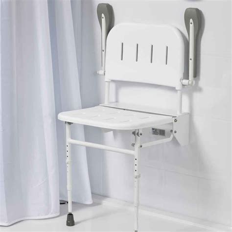 Wall Mounted Folding Shower Seat (with Legs, Back & Arms) - ElderEase