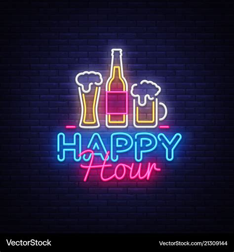 Happy hour neon sign hour design Royalty Free Vector Image