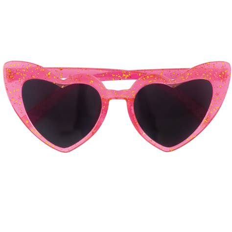 Heart Shaped Novelty Glasses - Pink With Gold Glitter - Party Favour ...