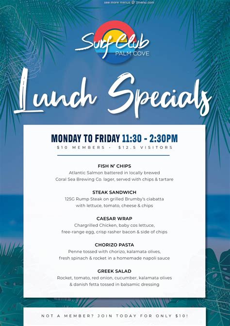 Online Menu of The Surf Club Palm Cove Restaurant, Palm Cove ...