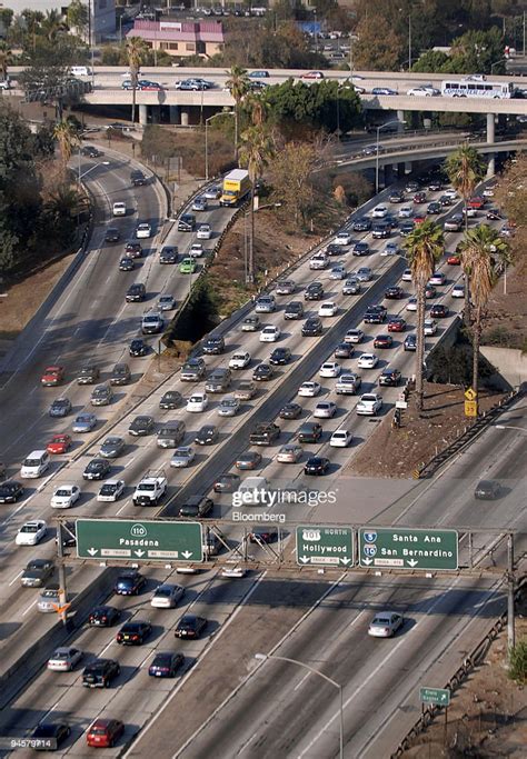 Traffic moves along the 110 Freeway in Los Angeles, California, U.S ...