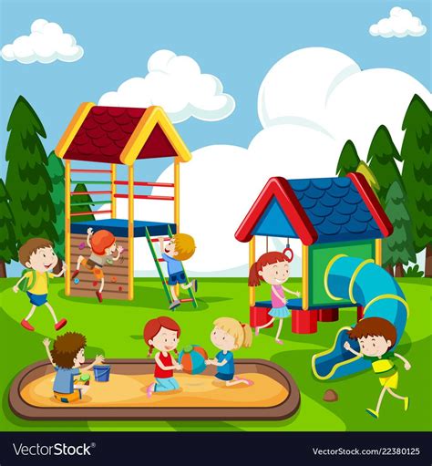 Children playing on playground illustration. Download a Free Preview or ...