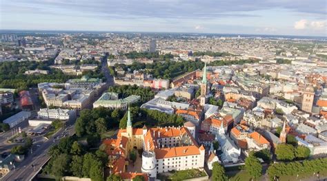 Aerial View of Riga Skyline at Sunset, Latvia Stock Photo - Image of ...