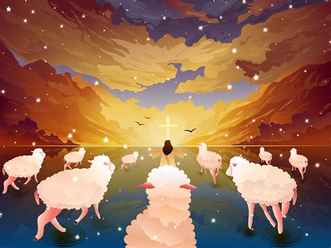 Jesus and Sheep Illustration