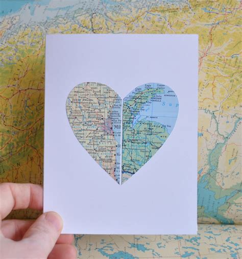 Valentine Card Long Distance Relationship Map Heart in Two | Etsy