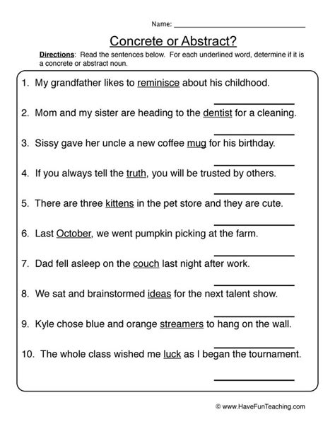 Common or Abstract Nouns Worksheet - Have Fun Teaching | Nouns ...