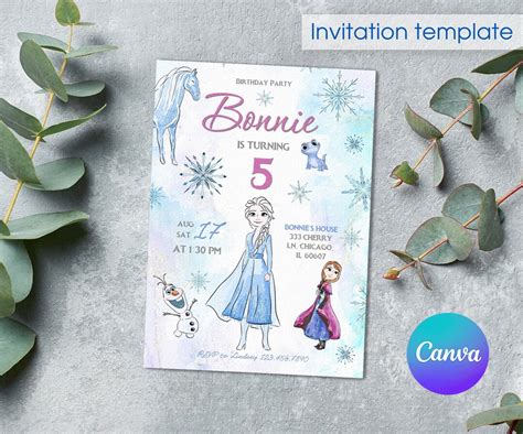 Princess Elsa Invite, Frozen Anna Invite Template, Girl Birthday ...