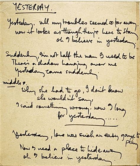 Yesterday handwritten Lyrics | Beatles lyrics, Beatles song lyrics, The ...