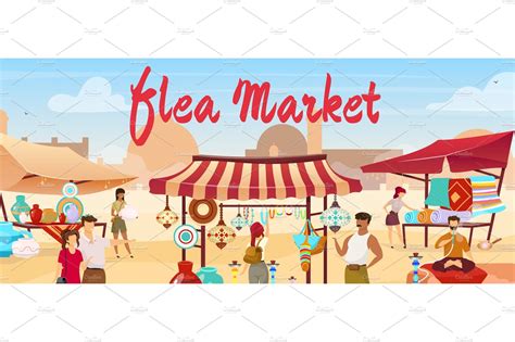 Flea market flat vector illustration | Photoshop Graphics ~ Creative Market