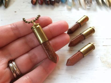 Bullet & Goldstone Necklace Bullet Casing 9mm with Large | Etsy