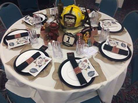 Fire fighters inspired table decor | Firefighter wedding, Fire ...