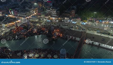 Aerial View at Night of River Ganges Haridwar India. Stock Video ...