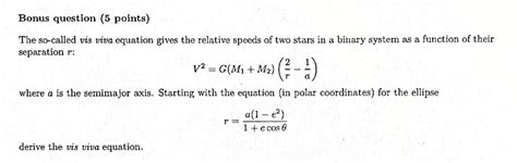 Solved Bonus question (5 points) The so-called vis viva | Chegg.com