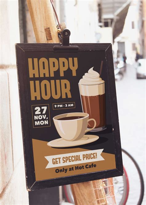 Free Happy Hour Cafe Poster Mockup | Cafe posters, Poster mockup ...