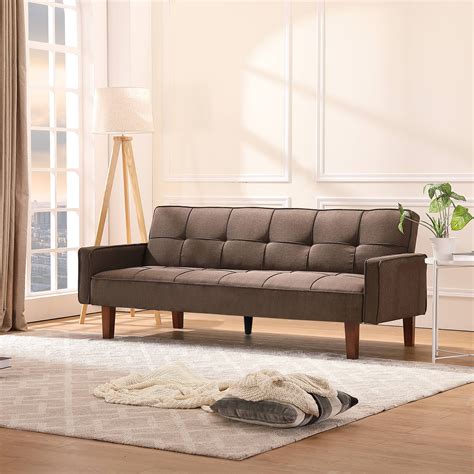 SEGMART Modern Futon Sofa Bed, Linen Fabric Sleeper Sofa, Convertible ...