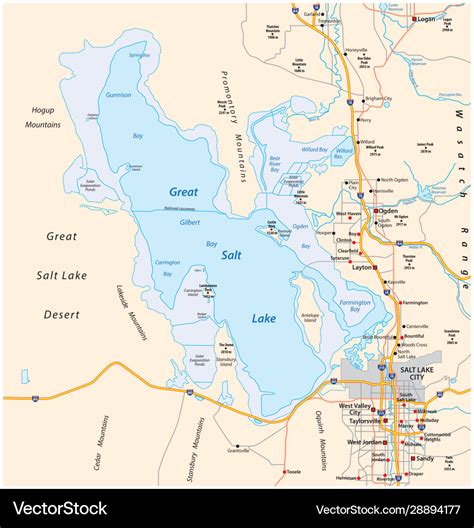 Map great salt lake and salt lake city in utah Vector Image