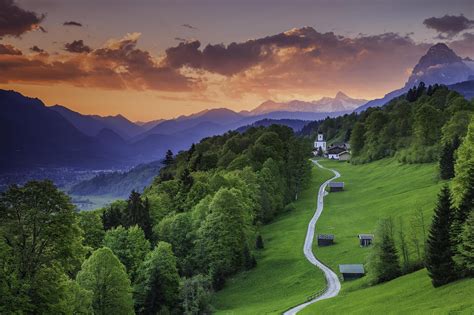 nature, Landscape, Mountain, Clouds, Trees, Forest, House, Road, Church ...