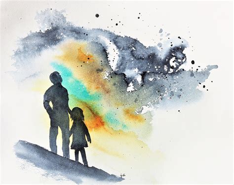 ORIGINAL Watercolor Painting Dad and Daughter Looking Up | Etsy