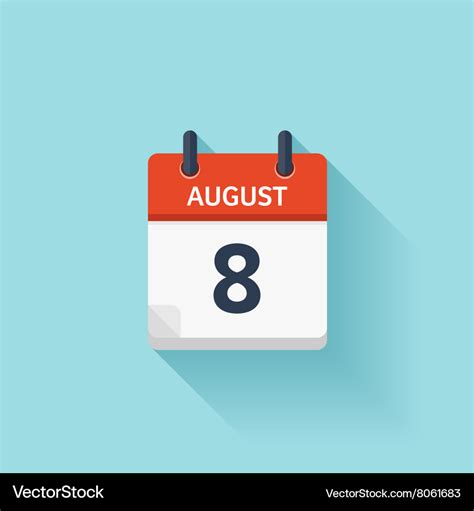 August 8 flat daily calendar icon date Royalty Free Vector