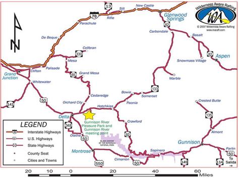 Gunnison River Rafting Colorado Highway Road City Map |Wilderness Aware ...