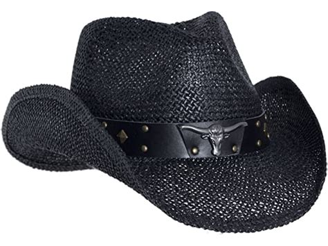 Vamuss Black Straw Cowboy Hat for Men