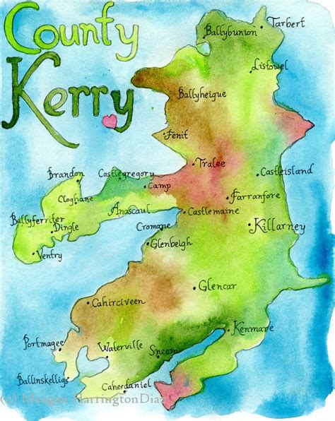 County Kerry Ireland Map LARGE Print Map of Ireland Counties Watercolor ...