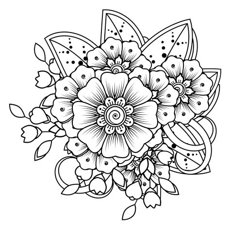 Flowers in black and white. Doodle art for coloring book 7397090 Vector ...