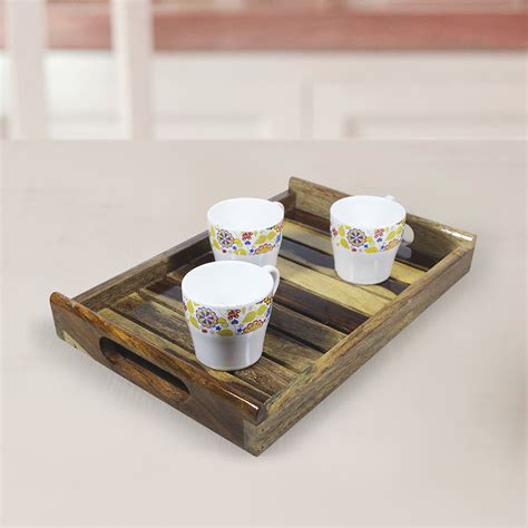 Handcrafted Wooden Serving Tray With Handle - Craftytales.in