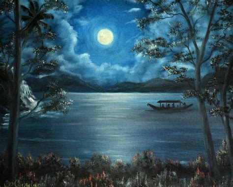 Full Moon Night Painting by Goutami Mishra | Saatchi Art