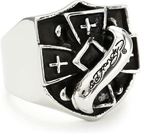 Ed Hardy "Cross Stainless Steel Ring, Size 10.5: Amazon.co.uk: Jewellery