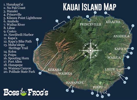 Kauai Island Map | Boss Frog's Rentals Hawaii