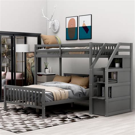 CHURANTY Solid Wood Twin Over Full Bunk Bed with 3 Storage, Wooden Loft ...